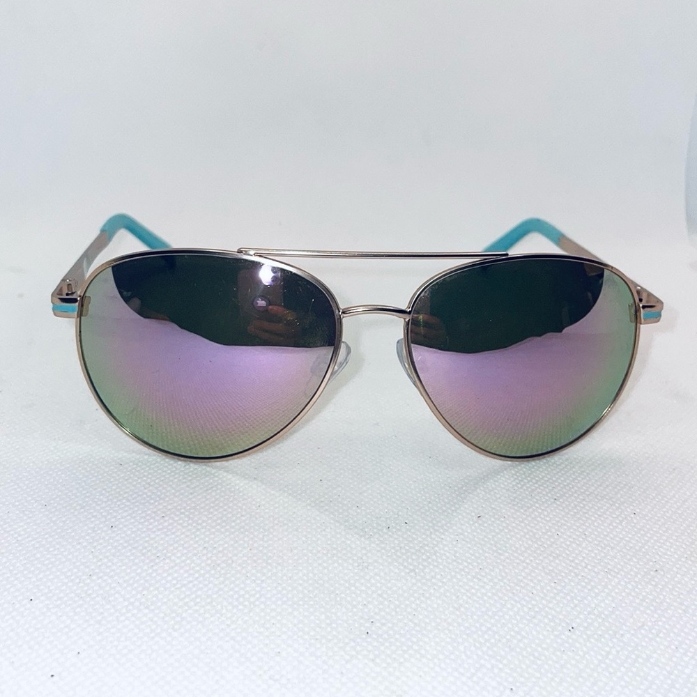 Adrienne Vittadini Sport Gold & Blue Stripe Aviator Sunglasses